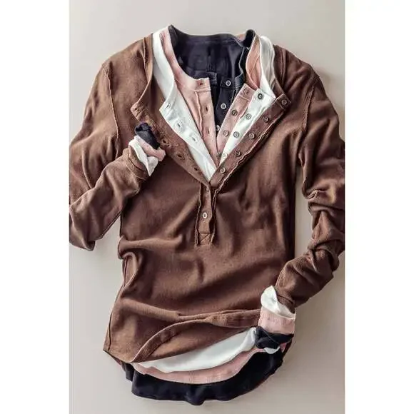 Ribbed Henley Long Sleeve Top - Picture 7 of 7